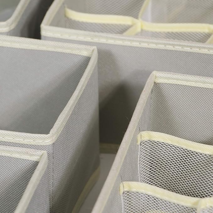 12 Pack Foldable Drawer Organizer Dividers Cloth Storage Box Closet Dresser Organizer Cube Fabric Containers Basket Bins for Underwear Bras Socks Panties Lingeries Nursery Baby Clothes Gray