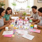 12 Sets Flower Craft Bulk Flower Plastic Clear Snow Globes Kit with Glow in The Dark Plates, Sequins Flakes, Glue Guns for Employee Make Your Own Party Snow Globes Craft DIY Gifts
