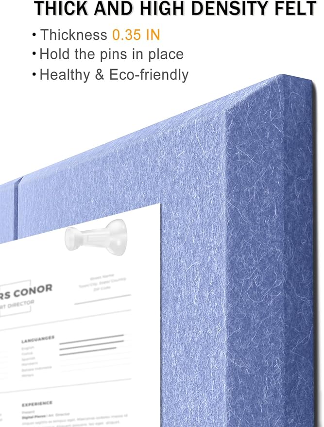 Hsurbtra Large Cork Board for Wall 36 x 24 Inch, 6 Pack Felt Bulletin Notice Board with Pushpins for Office Home School Farmhouse Wall Decor, Blue