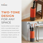 Emissary Home and Garden Two-Tone 19.5 in. H Round Ceramic Umbrella Stand in Bright Orange with High-fire Treatment