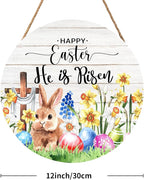 Harooni Easter Hanging Sign 12x12 Inch He is Risen Wooden Door Sign