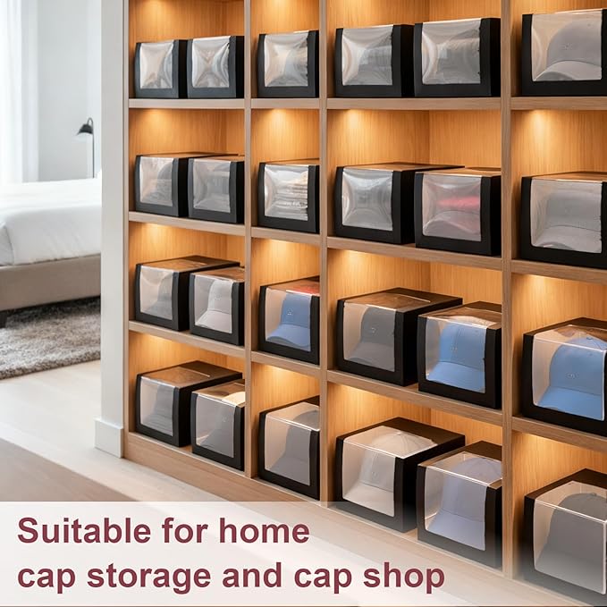 20 Pcs Hat Boxes for Shipping, Black Hat Gift Box with Window Display - Foldable Storage Container for Baseball Caps, Snapbacks, Dad Hats, Billed Caps 7.87 x 7.87 x 4.72 Inches