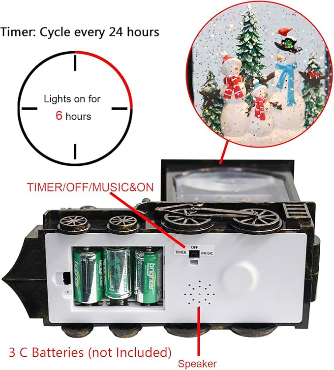 Christmas Musical Snow Globe Lantern Battery Operated with 6 Hour Timer, Snowman Lighted Snow Globe Train Spinning Water Swirling Glitter Christmas Decoration Gifts(10.6 x 4.3 x 8.3 Inches)