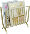 MyGift Brass Metal Mid-Century Wire Magazine Rack – Deluxe Tabletop or Floor Standing Sling Basket for Magazines and Newspapers