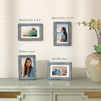 Egofine 4x6 Picture Frames Set of 4, Made of Solid Wood Covered by Plexiglass 3x4.5 and 3.5x5 with Mat or 4x6 without Mat, for Table Top Display and Wall Mounting Photo Frame, Rustic Blue