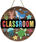 Nautical Classroom Front Door Sign, Back to School Beach Coastal Wood Plaque Hanger Nursery Preschool Elementary Home Decor, Ocean Wooden Wreath Wall Hanging Decoration Teacher Supply Gift