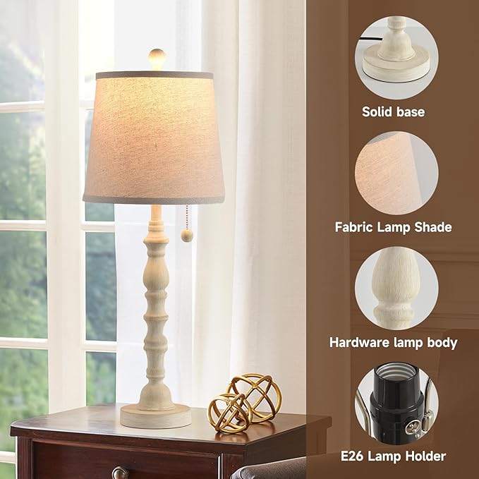 Terpsichore Lamps for Living Room Modern Farmhouse Table Lamp Bedside Reading Lamps Set of 2 Night Stands Bedroom Night Lamp,with Fabric Lamp Shade (White, High 26.25 Inch)