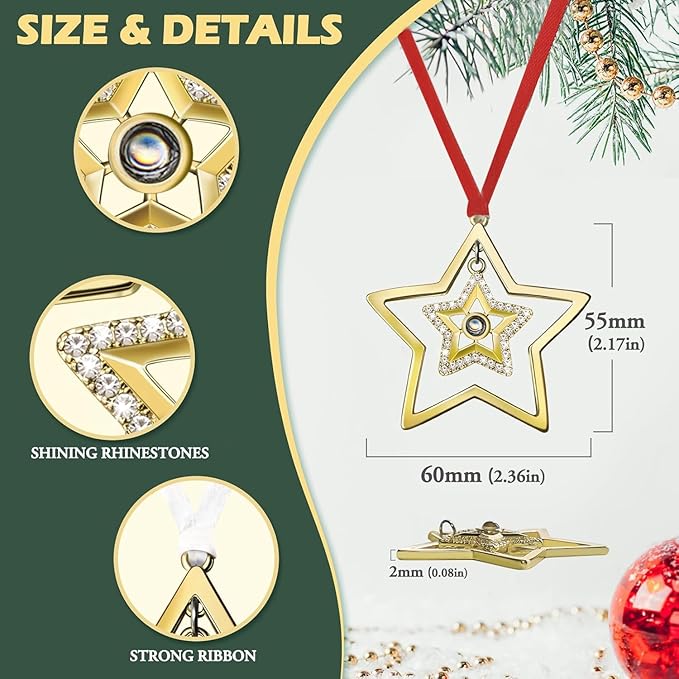 Set of 3 Christmas Hanging Ornaments - Silver Snowflake Star Pawprint Christmas Tree Decor for Xmas Tree Gift Decorative Hanging Ornaments Hanging Pendants (3, Golden Star)