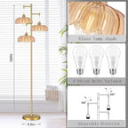 QIYIZM Glass Floor Lamp for Living Room,Bedroom,Gold Mid Century Modern Standing Lamp Brass Tree 3 Light Tall Floor Lamps Vintage Retro Floor Lights Flower Lamp Shade Farmhouse Boho Bohemian
