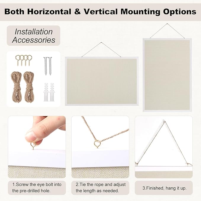 Thboxes Cork Board with Linen, 30" x 20" Double-Sided Bulletin Board Corkboard for Wall Picture Display Framed Vision Boards for Home Office School Pin Boards with 20 Pushpins &10 Clips