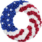 Idyllic 20 Inch Patriotic Wreath for Front Door, 4th of July Wreath with Red White Blue Silk Roses & Metal Stars, Memorial Day Day Decorations for Home Wall Porch Window