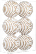 Briful 3.94'' Christmas Balls Ornament Set, 6PCS Large White and Tan Rope Decorative Yarn Balls Xmas Tree Hanging Ornaments with Strings for Xmas Home Decor