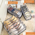 3 Set Underwear Organizer, Foldable Bra Underwear Drawer Organizer Divider Bins for Underwear, Socks, Ties, Bras, Underwear Storage Compartment Box (Gray)
