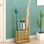 Metal Umbrella Holder Stand,Freestanding Umbrella Holder with Hooks and Drip Tray, Space Saving Umbrella Stand Rack Organizer for Entryway Home Office Patio Decor(30x15x60cm(12x6x24inch), Gold)