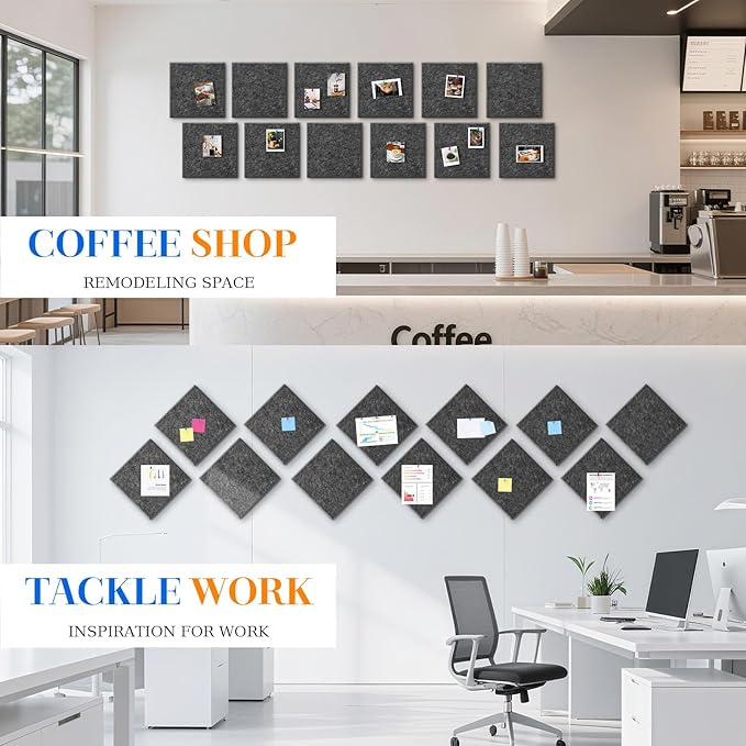 DOLLAR BOSS Large Cork Board for Wall 48" x 36" x 0.5" Bulletin Board 12 Packs Corkboard Tiles Self Adhesive Felt Wall Tiles for Office Home School, Dark Grey