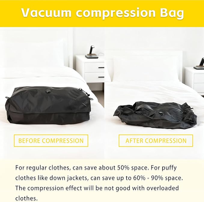 3 Pack Cordless Travel Compression Vacuum Bag Set with Wireless Pump,Reusable Waterproof Durable Tear-Resistant Luggage Compression Bags (18L×2 + 34L Set), Suitable for Luggage and Suitcase