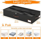 OIAHOMY 2 Pack Under Bed Storage, 6 Inch High Under Bed Storage Containers with Adjustable Dividers, Dual Zippers, &Clear Lid, 53L Under Bed Drawers For Clothes, Blankets, Clothing, & Shoes, Black