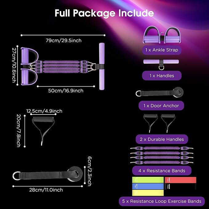 2025 Upgrade Pedal Resistance Band,4-Tube Elastic Sit Up Pull Rope for Men and Women,Pedal Puller for Strength Training,Foot Resistance Rope for Physical Therapy with 5Pcs Exercise Bands