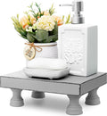 EOSAHR Decorative Wood Riser for Display : Modern Farmhouse Pedestal Stand for Home & Kitchen Decor and Stylish Soap Stand for Sink - Rustic Bathroom Counter Tray and Countertop Organizer (Light Gray)