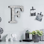 Qunclay 5.7" Silver Crystal Diamond Bling Letters Crushed Diamond Decoration Wooden Glitter Letter with Screw and Hooks Rhinestone Gift for Wedding Y2k Mcbling Bedroom Wall Decor (Letter F)