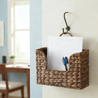 PINXIURY Magazine Holder Wall Basket Water Hyacinth Woven Mail Organizer, Wicker Wall Hanging Baskets for Magazines, Letters & Storage Decorative Mail Holder, Magazine Rack, Hanging Basket, Coffee