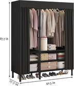 Portable Closet,Garment Rack,Heavy Duty Clothes Rack with Cover,Wardrobe Closet with 2 Hanging Rods, 6 Storage Shelves,43.3" L x 17.7" W x 67.7" H,Black