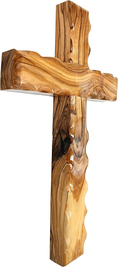 Zuluf Wooden Olivewood Plain Cross For Wall decor | Large Wall Cross Christian Religious Gift | Wall Art Home Room Décor | Jerusalem Decorative Wall Cross with Holy Land Certificate | 25cm / 9.8"