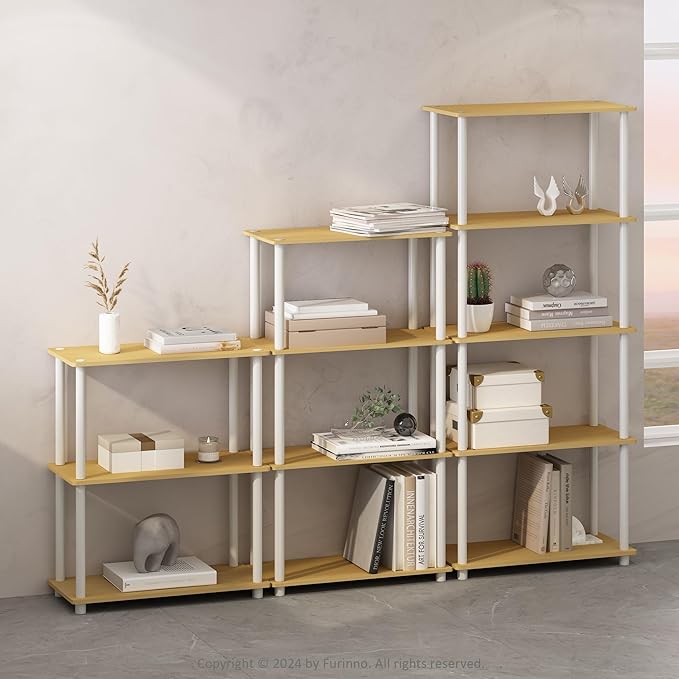 Furinno Turn-N-Tube Book Shelf, 3-Tier Bookshelf, Bookcase with Multipurpose Compact Display Rack, 11.6 x 23.6 x 29.6, for Living Room, Bedroom, Home Office, Beech