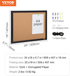 VEVOR Cork Board for Walls, Double-Sided Cork 24" x 18" Bulletin Board Vision Board, Push Pin Board with Framed for Office Home and School