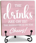 Pink Bar Signs For Home Bar Decorations For Home 5 Inches Bar Sign With Iron Support, The Drinks Are On Us! The Hangover Is On You! Bars And Pubs Decor, Bar Accessories(Pink) - D03