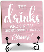 Pink Bar Signs For Home Bar Decorations For Home 5 Inches Bar Sign With Iron Support, The Drinks Are On Us! The Hangover Is On You! Bars And Pubs Decor, Bar Accessories(Pink) - D03