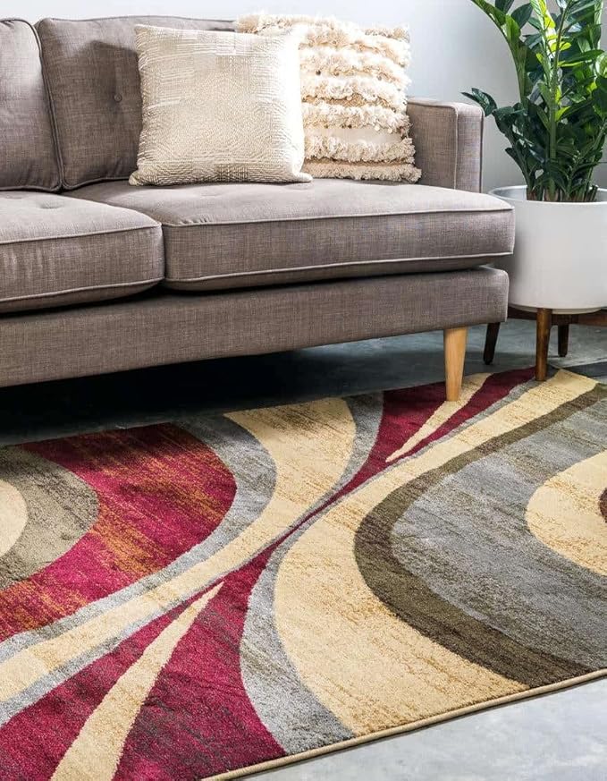 Unique Loom Barista Collection Area Rug - Ngada (6' 1" x 9' Rectangle, Beige/Red)