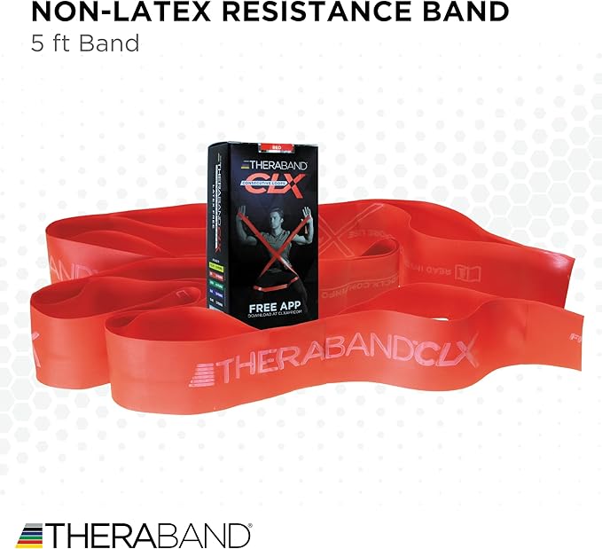 THERABAND CLX Resistance Band with Loops, 5-Foot Non-Latex Exercise Band for Mobility, Rehab, Stretching & Home Workouts, Color-Coded Resistance Levels