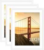 22x28 Picture Frame White Set of 3, Display Pictures 18x24 with Mat or 22 x 28 Without Mat, Poster Frames 22x28 for Wall Hanging Horizontal and Vertical