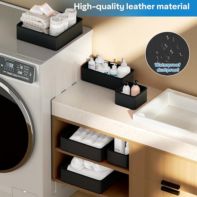 Vegan Leather Drawer Organizers,8 Pack Makeup Storage boxes,Vanity Drawer Luxury upgrade,Bedroom fabric Drawers replacement,bathroom organization and storage Optimal solution