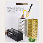 Tyenaza Metal Umbrella Holder, Round Proof Umbrella Storage Organizer Hollow Copper Pattern Umbrella Organizer Bin Umbrella Stand for Home Hotel (White)
