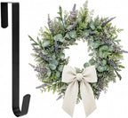 Sattiyrch 15" Wreath Hanger for Front Door,Sturdy Steel Wreath Door Hanger,Over The Door Hanger Hook (Black,1)