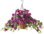 Artificial Fake Flowers Plants for Outdoors Spring Decoration, 2Pcs Faux Petunias with Greenery UV Resistant No Fade, Realistic Silk Flower for Outside Patio Planters Front Porch Window (Fuchsia)