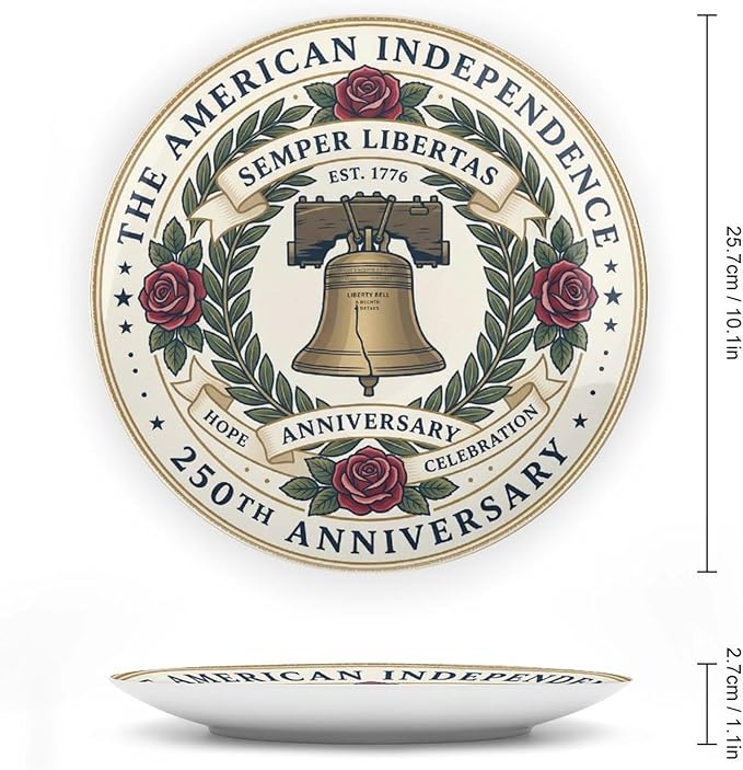 250th Anniversary Decorative Plates 10 Inch Vintage Liberty Bell Patriotic Decorations Commemorative Plates with Stand Memorial Day 4th of July Veterans Day Home & Office