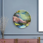 Decorative Plates, Spring Forest Painting Pink Blue Green Display Plate for Home Office Kitchen Table Decor Porcelain Plates 7 Inch, Birthday Gifts