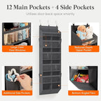 Lifewit 1 Pack Over the Door Organizer, Clear Window Hanging Storage with 4 Side Pockets, Anti Tilt 40 lbs Load Behind Door for Pantry, Nursery, Bathroom, Bedroom, Dorm, 12 Section, Gray