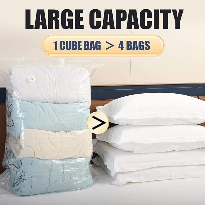 3 PACK Cube Vacuum Storage Bags,Large Cube (19.6 * 27.5 * 11.8 Inch), Extra Large Vacuum Seal Bags for Clothing, Comforters, Blankets, Bedding, Closet Organization Space Saving