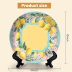 HABEN ARTWORK 10" Ceramic Plates for Display Lemon Floral Botanical Frame Pastel Colors Decorative Plate with Stand and Hook for Kitchen Dining Room Wall Hanging Decor