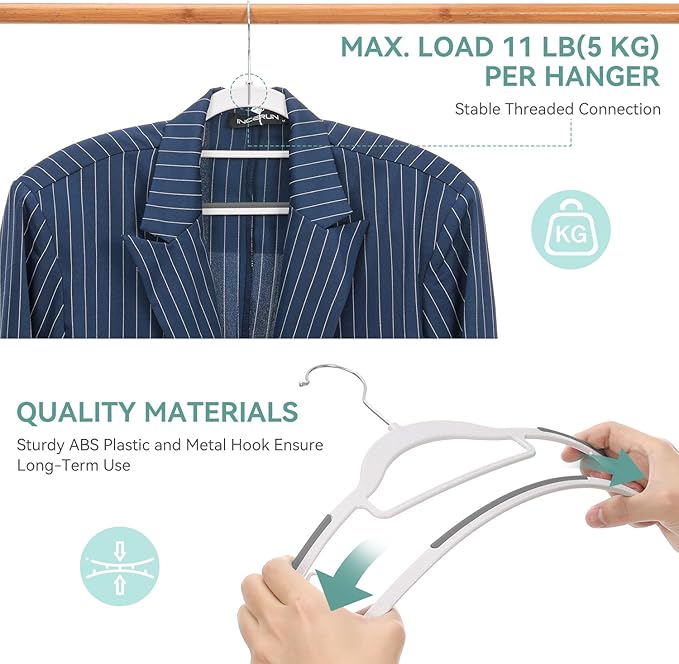Coat Hangers 30 Pack, Plastic Clothes Hangers Non Slip with Rubber Grip, Heavy Duty Hanger with 360° Swivel Metal Hook, Ultra Thin Hangers Space Saving for Closet Organizer, White and Dark Gray