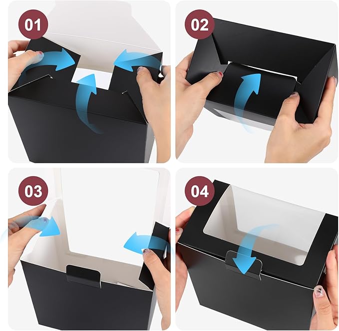 20 Pcs Hat Boxes for Shipping, Black Hat Gift Box with Window Display - Foldable Storage Container for Baseball Caps, Snapbacks, Dad Hats, Billed Caps 7.87 x 7.87 x 4.72 Inches