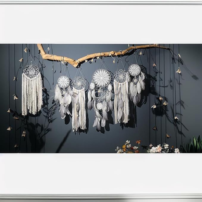 Dream Catcher Wall Decor,Large Boho Dream Catcher with Luxurious Feathers & Beads, Handmade Wall Hanging for Bedroom,Living Room, Gift Ready for Girls & Adults (Floral)
