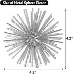 Silver Sphere Decor, Metal Starburst Tabletop Sculpture Decor, Mid-Century Modern Metal Starburst Centerpiece, Spike Ball Decoration for Home, Coffee Table Decor