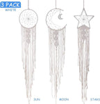 Jetec 3 Pcs Boho Macrame Dream Catcher Woven Wall Hanging Crescent Moon Star Sun Dreamcatcher with Long Tassel Large White Handmade Bohemian Home Decor Art Craft for Bedroom Room Decoration Gift