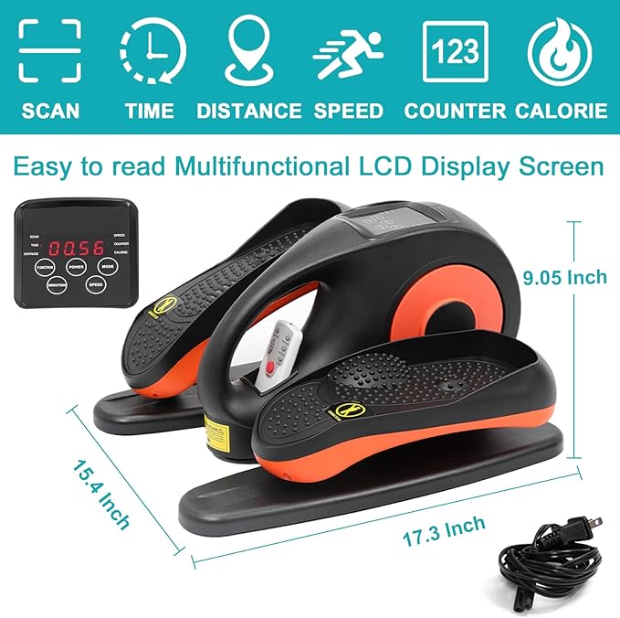 Under Desk Elliptical Machine, Elliptical Exercise Machine with Remote Control, Portable Ellipse Machine Supports Auto & Manual Mode, Leg Exerciser for Seniors Adults Teens, Orange