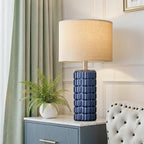 23" Modern Ceramic Table Lamps Set of 2 - Table Lamps for Living room, Farmhouse Bedside Night Stands Lamp for Bedroom, White Boho Nightstand Lamps Set of 2, Desk Lamp for End Table Home Decor(Blue)